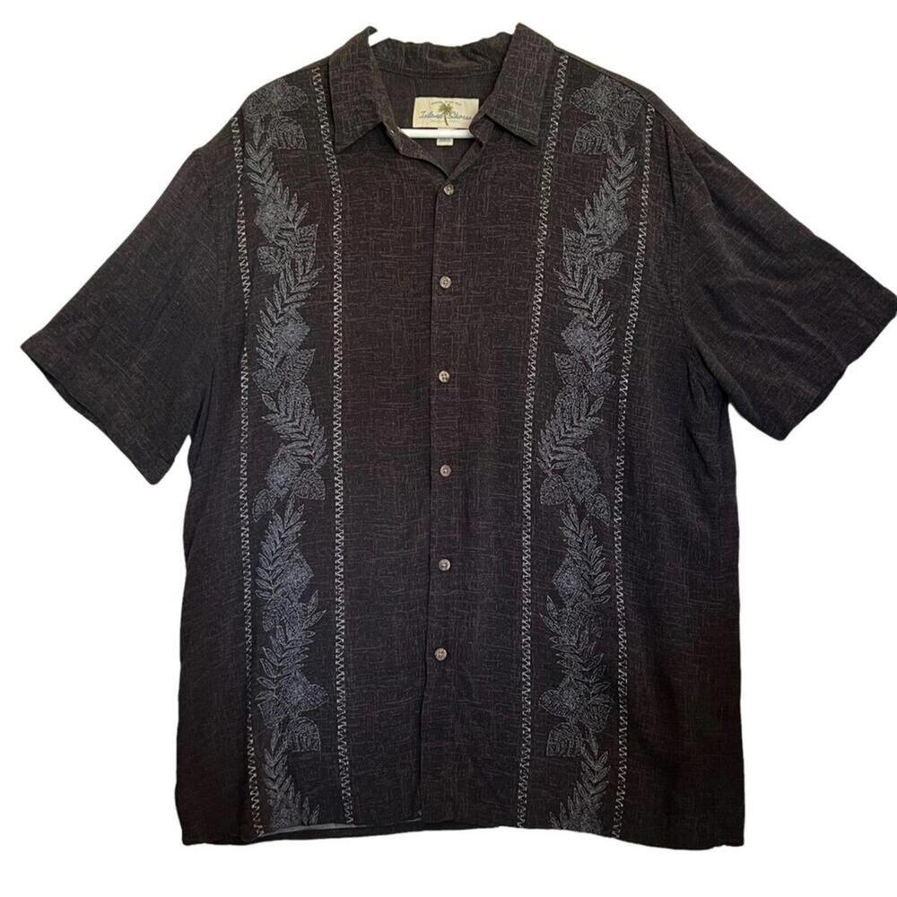 Island Shores Mens Size Large Shirt Hawaiian Panel Summer Gray
